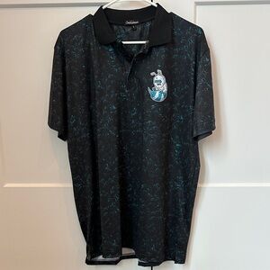 Men's Snowman Golf Black Polo with Teal Pattern